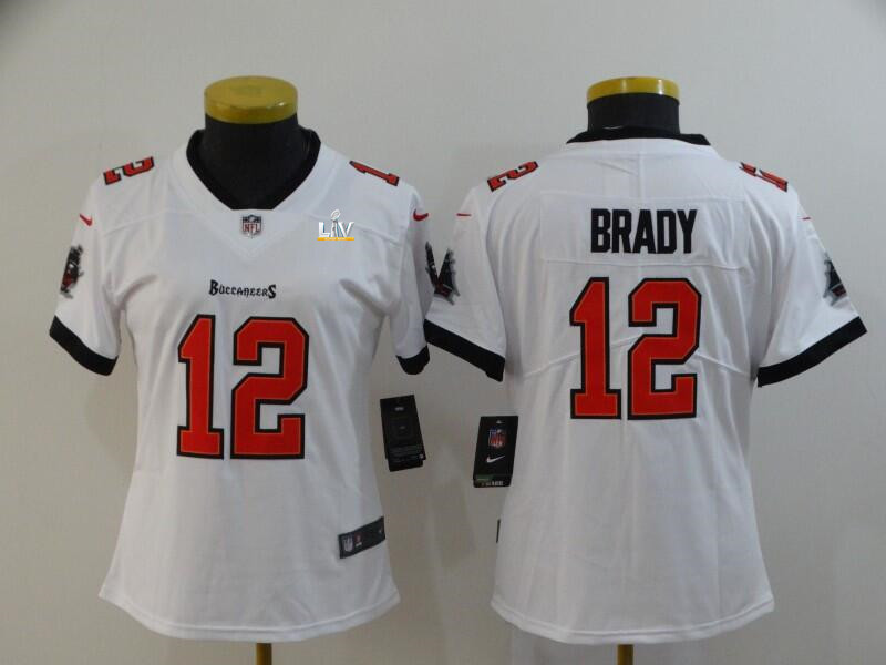 Women's Tampa Bay Buccaneers #12 Tom Brady White NFL 2021 Super Bowl LV Limited Stitched Jersey(Run Small) Women's Tampa Bay Buccaneers #12 Tom Brady White NFL 2021 Super Bowl LV Limited Stitched Jersey(Run Small)
